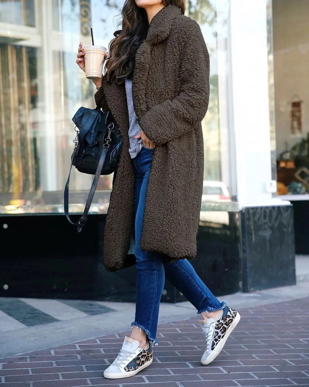 Stijlvolle Warme Dames Teddy Jas met Lange Pasvorm