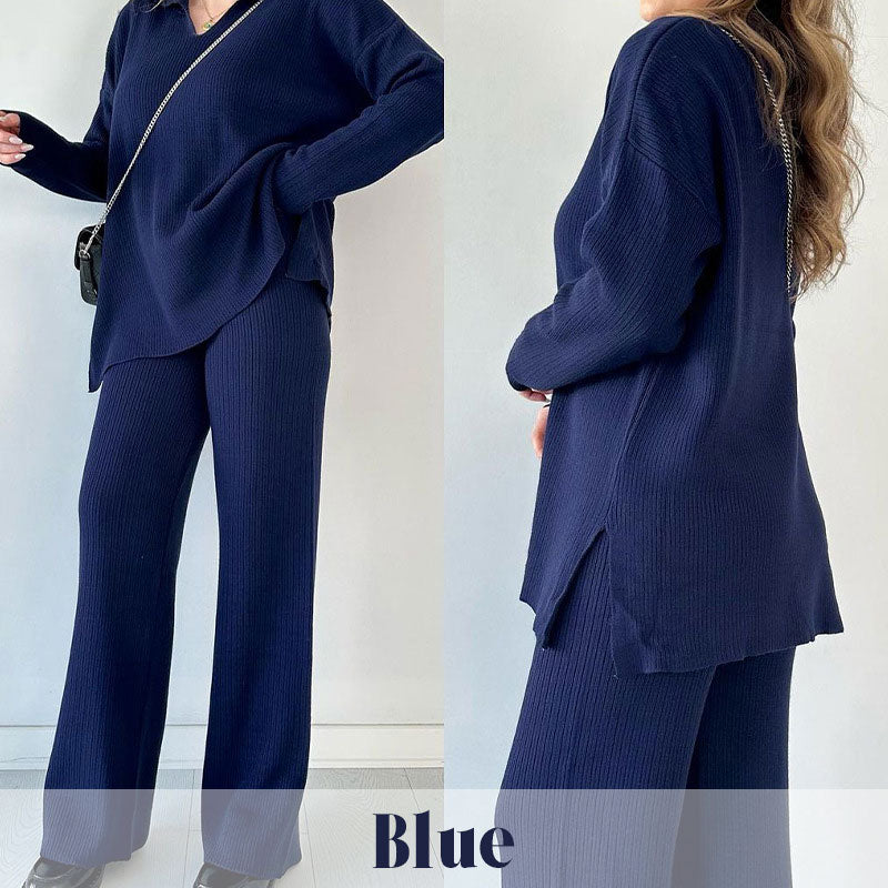 š„Beperkte tijd aanbieding - 50% kortingš„V-hals Casual Split Gebreide Tweedelige Set