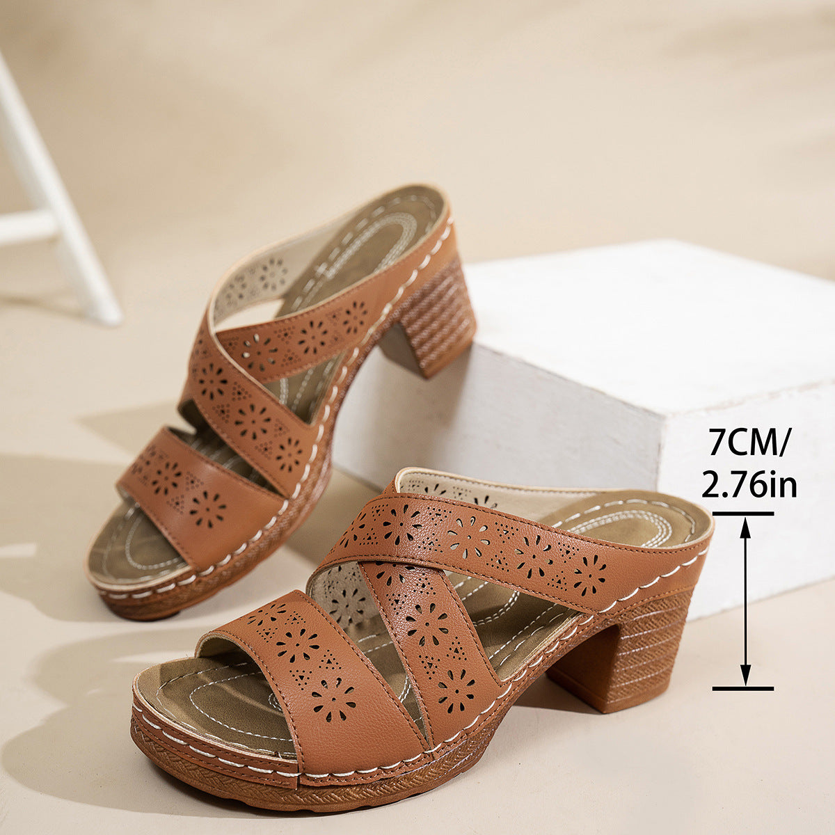 Dames Vintage Holle Chunky Hak Sandalen