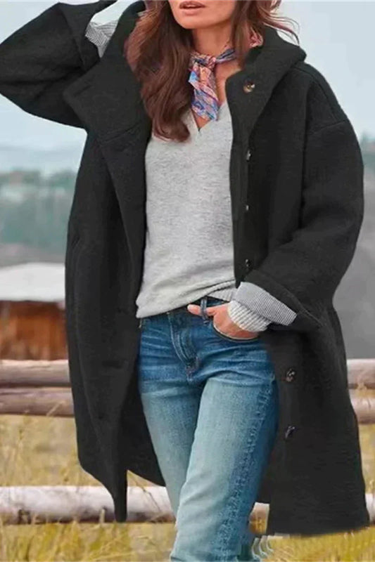 Warme Zachte Dames Tussenjas met Capuchon en Knopen