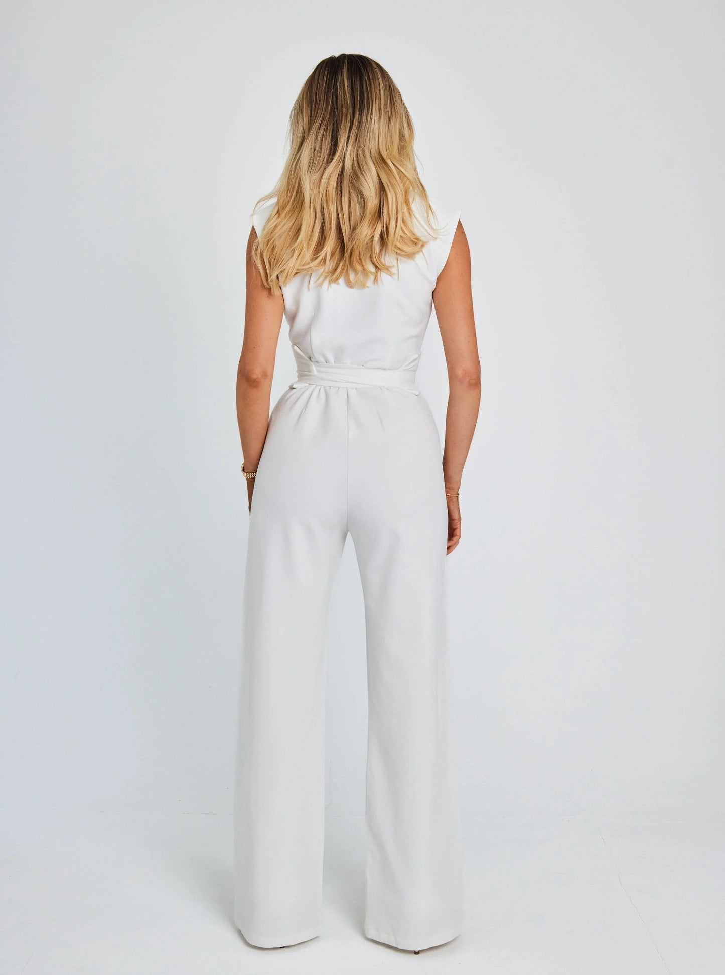 Effen gekleurde taille afslankende jumpsuit met wijde pijpen