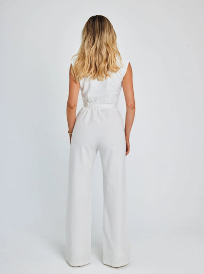 Effen gekleurde taille afslankende jumpsuit met wijde pijpen