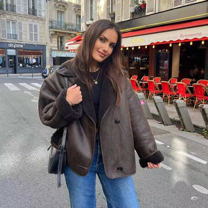 Bruin Oversized Dames Winterjas met Teddy Voering