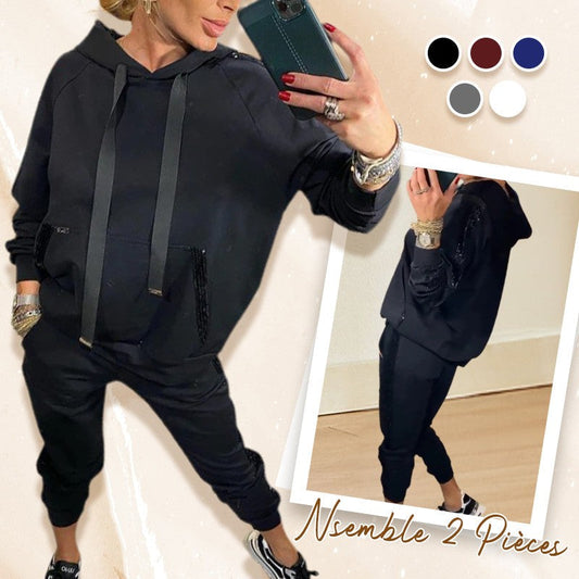 💞Dames 2-delige set Tops & Broeken met koord en capuchon