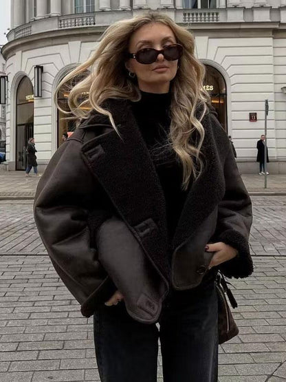 Bruin Oversized Dames Winterjas met Teddy Voering