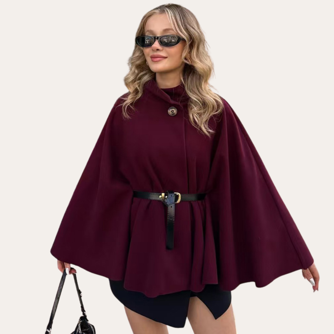 Elegante Dames Cape Jas met Ceintuur en Knoopsluiting