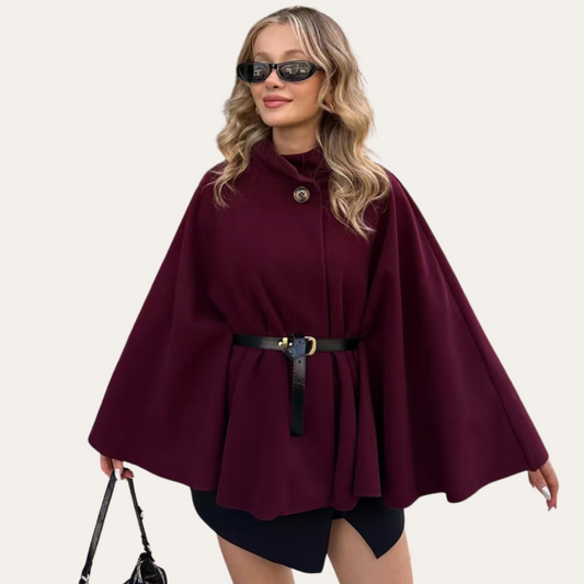 Elegante Dames Cape Jas met Ceintuur en Knoopsluiting