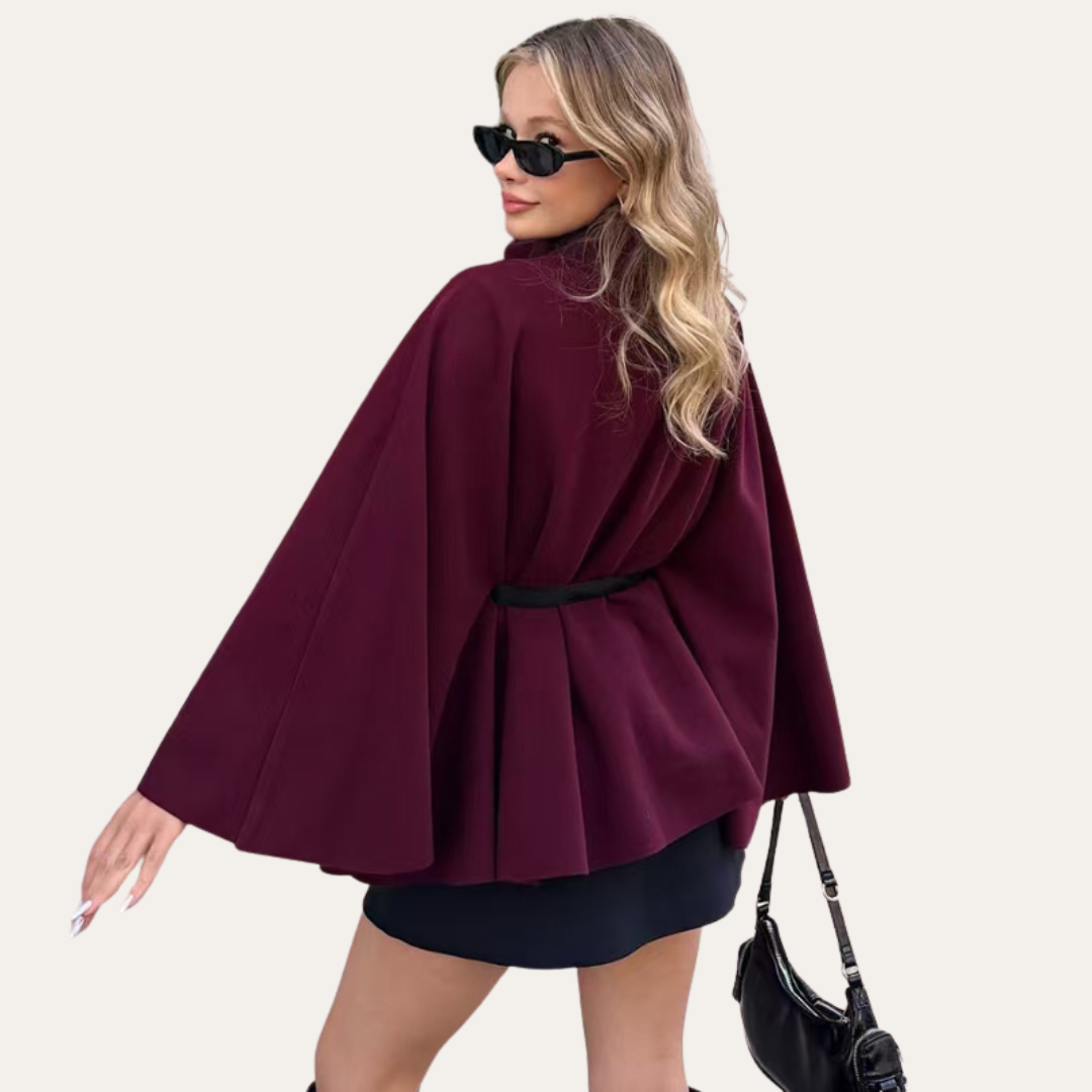 Elegante Dames Cape Jas met Ceintuur en Knoopsluiting