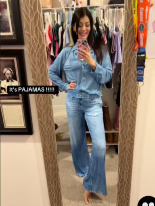 🌙 Denim Dreams Pyjamaset – Comfortabele pasvorm, zachte loungewear met denimlook voor de hele nacht comfort 🌟