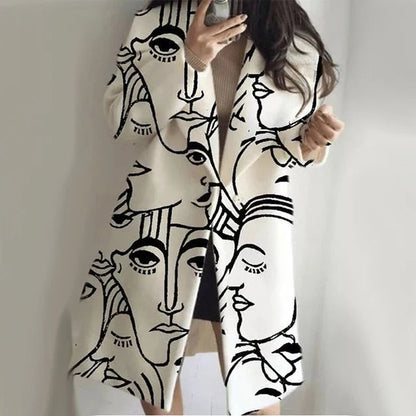 Luxe Elegante Dames Wollen Mantel Jas met Print