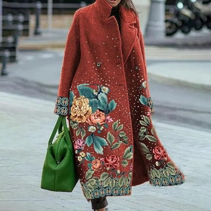 Luxe Elegante Dames Wollen Mantel Jas met Print