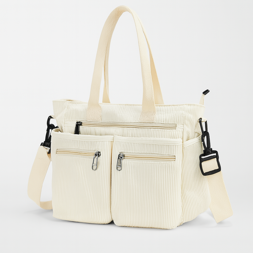 Sac bandoulière tendance en velours côtelé pour femme, avec plusieurs compartiments