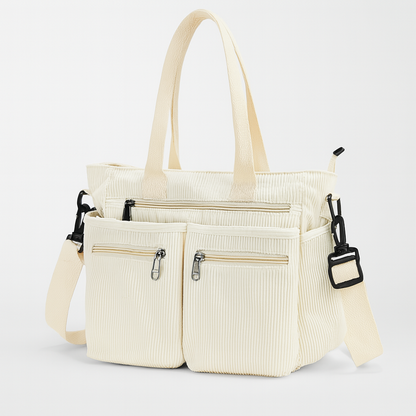 Sac bandoulière tendance en velours côtelé pour femme, avec plusieurs compartiments