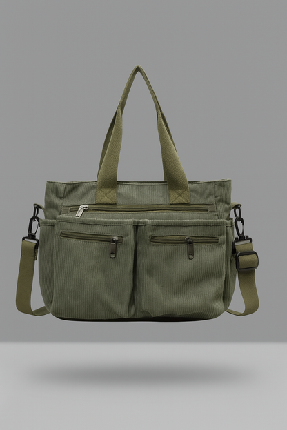 Sac bandoulière tendance en velours côtelé pour femme, avec plusieurs compartiments