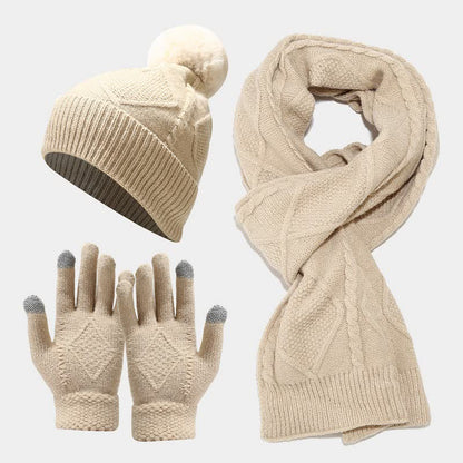 Warme Dames Gebreide Winter Set met Sjaal Muts en Handschoenen