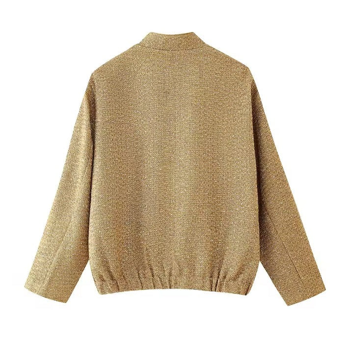 Stijlvolle Elegante Dames Bomberjack met Goud Pailletten