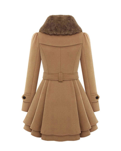 Dames Chique Winterse Wollen Winterjas met Bontkraag en Ceintuur