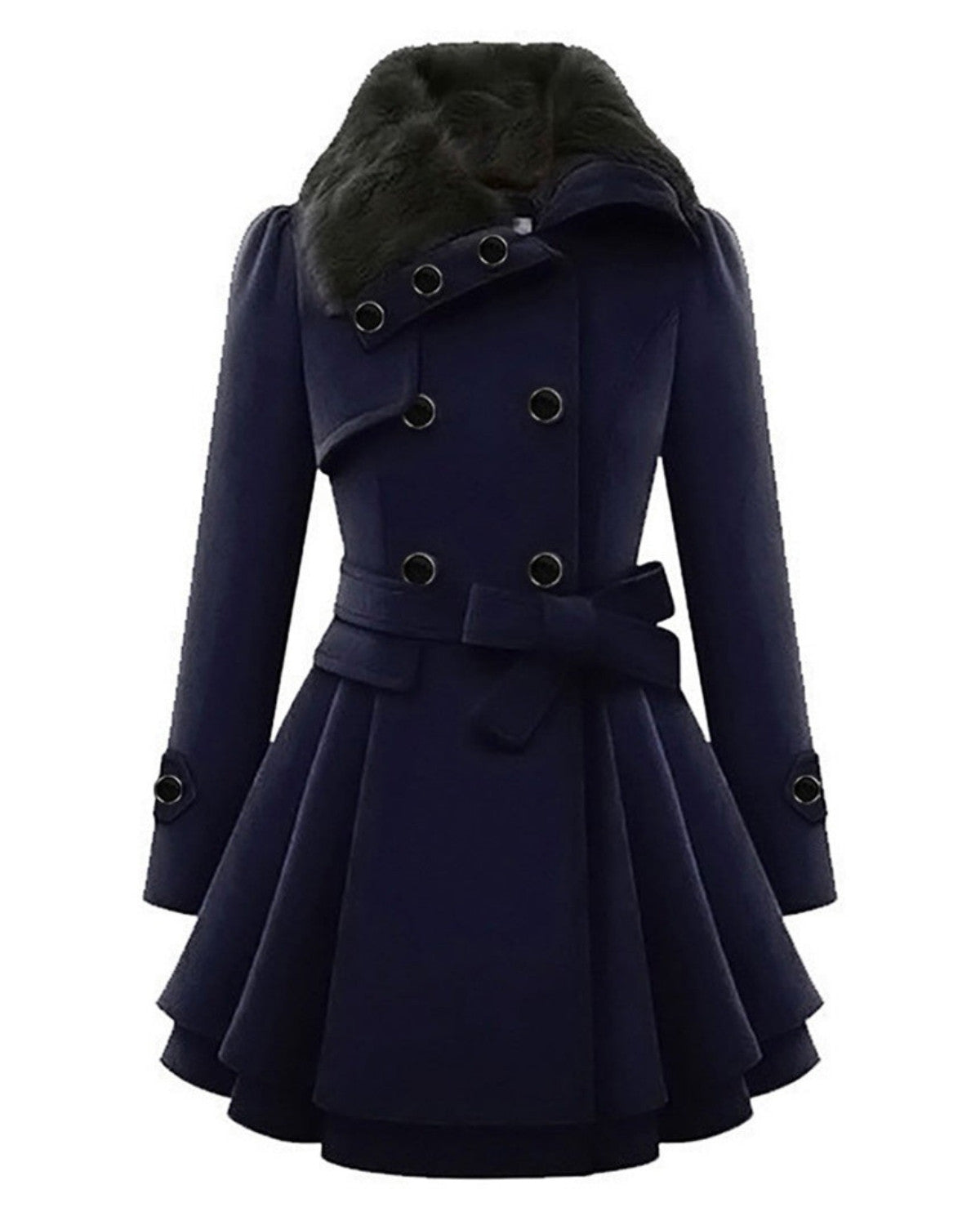 Dames Chique Winterse Wollen Winterjas met Bontkraag en Ceintuur