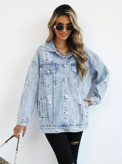 Denim oversized vrouwen jas met licht gewassen effect