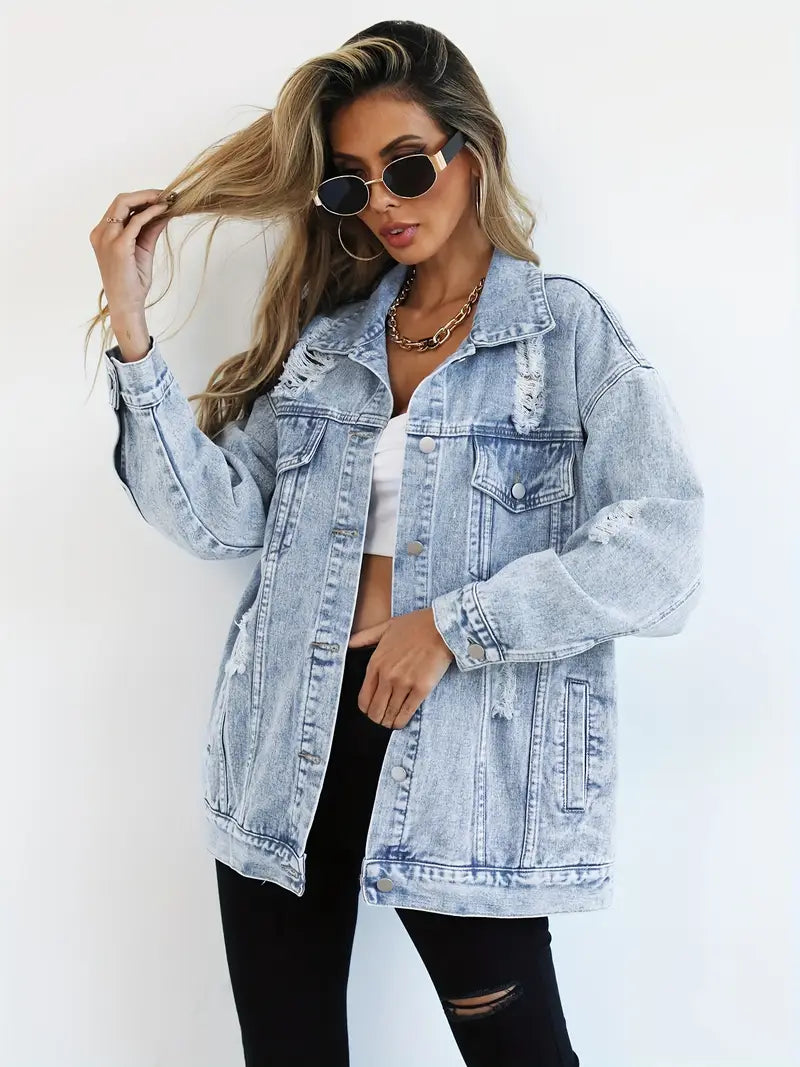 Denim oversized vrouwen jas met licht gewassen effect