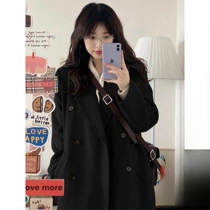 Lange Oversized Dames Mantel Jas met Dubbele Knoopsluiting