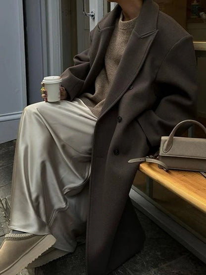 Oversized Dames Mantel Jas met Dubbele Knopen