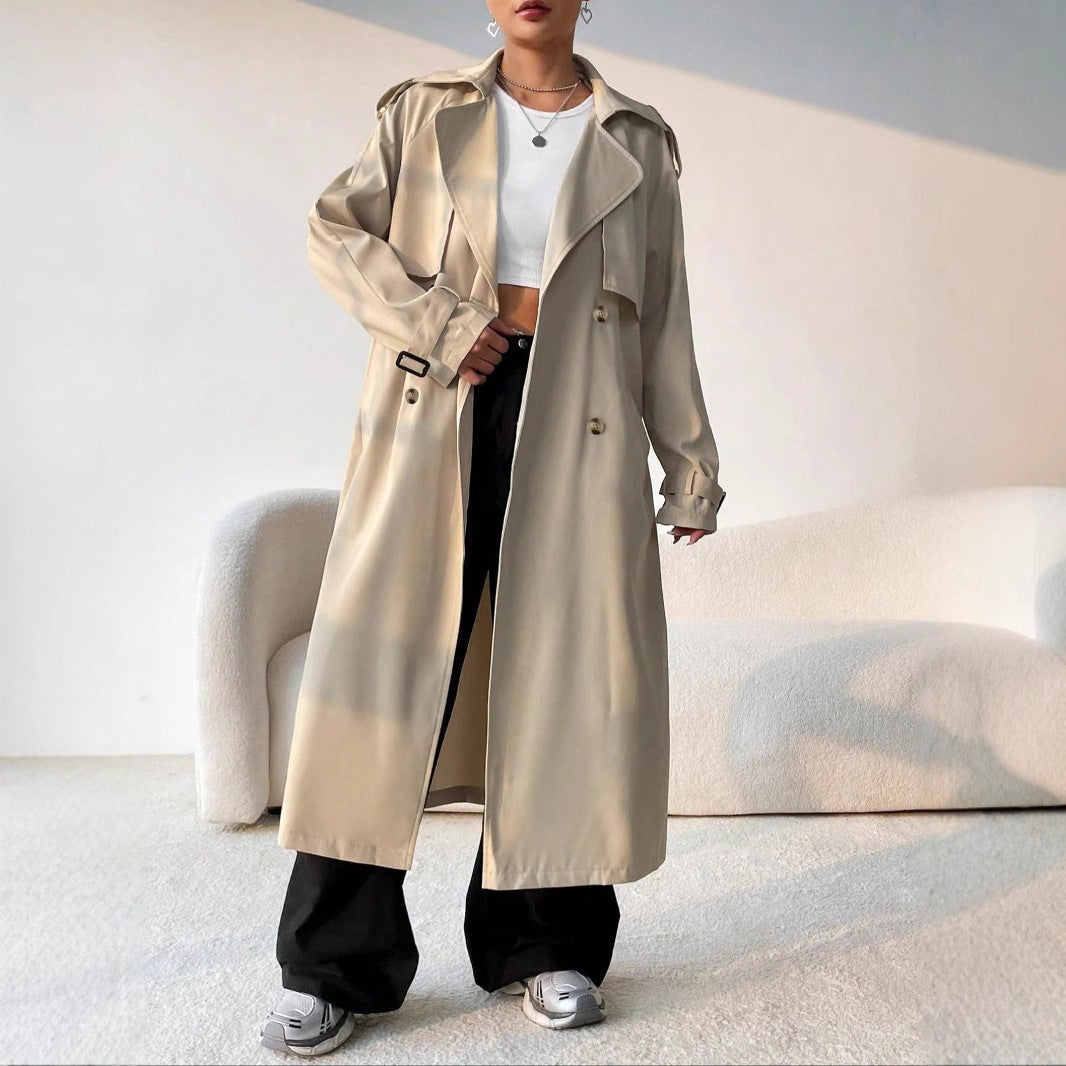 Stijlvolle Lange Dames Trenchcoat Met Ceintuur