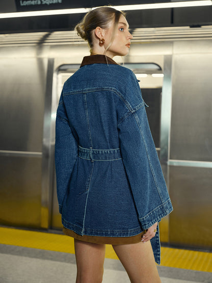 Oversized Dames Denim Spijkerjas met Ceintuur en Knopen