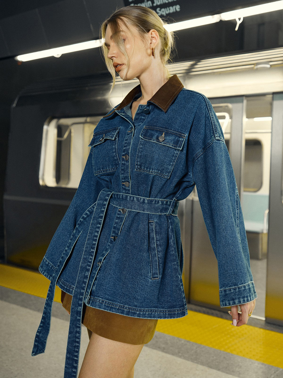 Oversized Dames Denim Spijkerjas met Ceintuur en Knopen