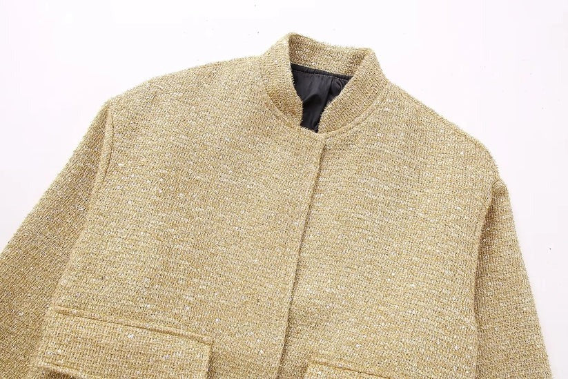 Stijlvolle Elegante Dames Bomberjack met Goud Pailletten