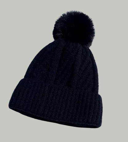 Bonnet d'hiver chaud pour femme, tricoté avec pompon