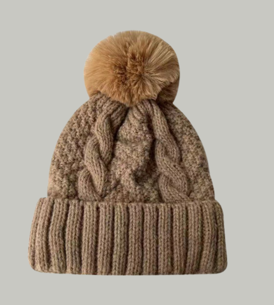 Bonnet d'hiver chaud pour femme, tricoté avec pompon
