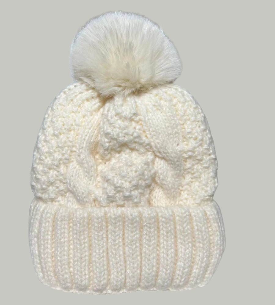 Bonnet d'hiver chaud pour femme, tricoté avec pompon