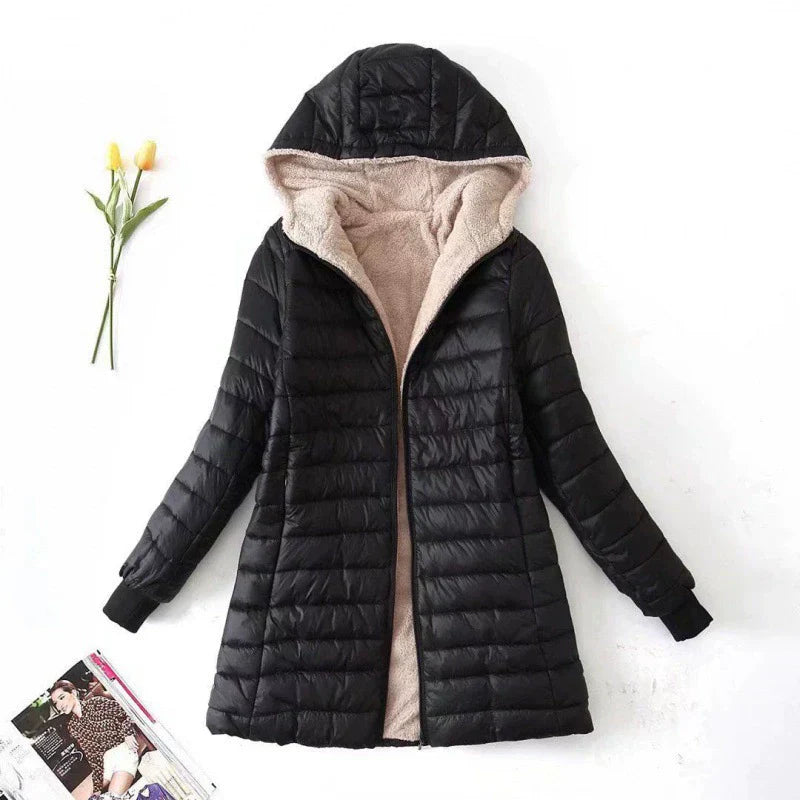 Dames Quilted Winterjas met Capuchon en Teddy Voering