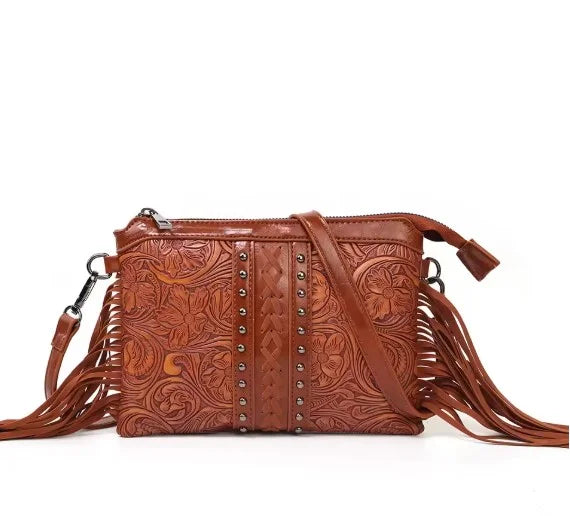 Lyda | Sac bandoulière western à motif floral gravé