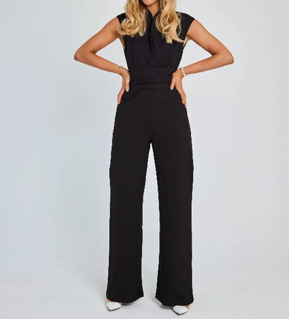 Effen gekleurde taille afslankende jumpsuit met wijde pijpen