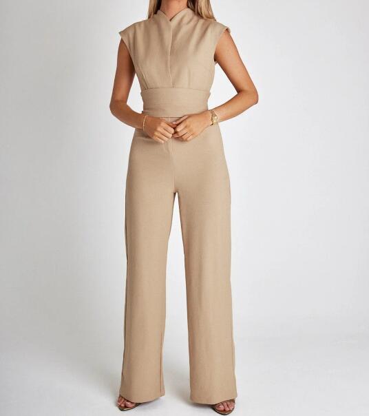 Effen gekleurde taille afslankende jumpsuit met wijde pijpen
