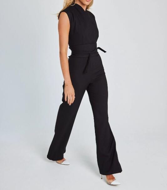 Effen gekleurde taille afslankende jumpsuit met wijde pijpen