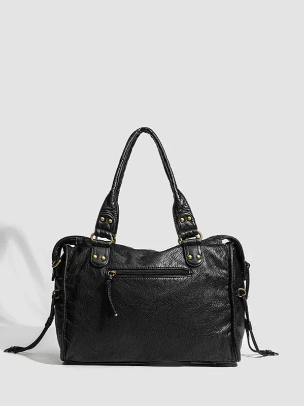 Sac à main noir de luxe pour femme avec fermeture éclair et finitions dorées