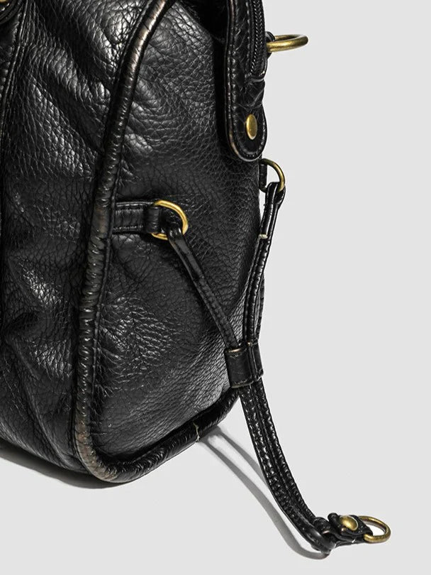 Sac à main noir de luxe pour femme avec fermeture éclair et finitions dorées