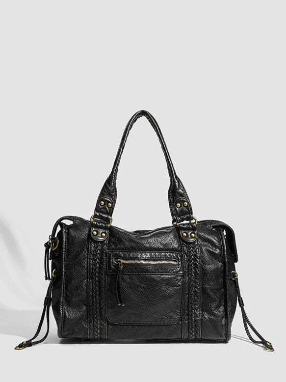 Sac à main noir de luxe pour femme avec fermeture éclair et finitions dorées