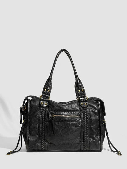 Sac à main noir de luxe pour femme avec fermeture éclair et finitions dorées