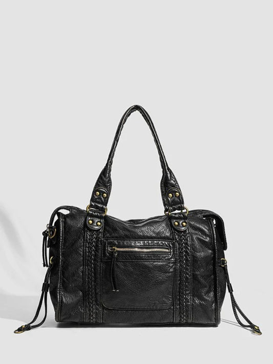 Sac à main noir de luxe pour femme avec fermeture éclair et finitions dorées