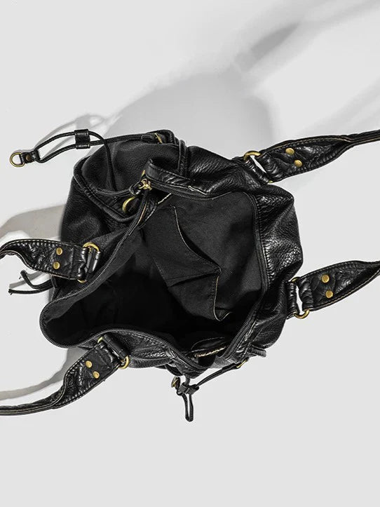 Sac à main noir de luxe pour femme avec fermeture éclair et finitions dorées