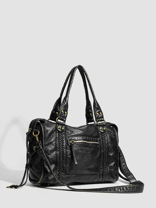Sac à main noir de luxe pour femme avec fermeture éclair et finitions dorées