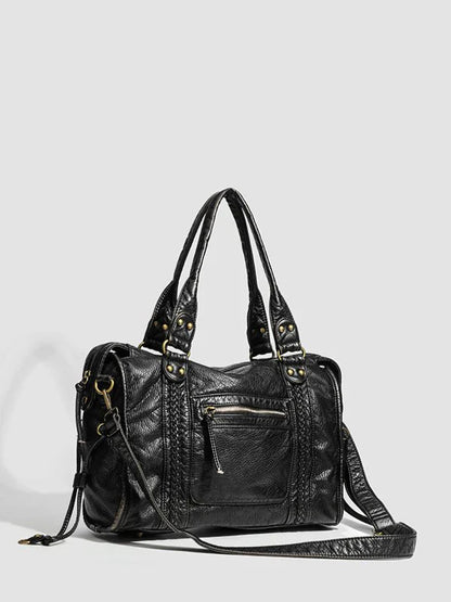 Sac à main noir de luxe pour femme avec fermeture éclair et finitions dorées