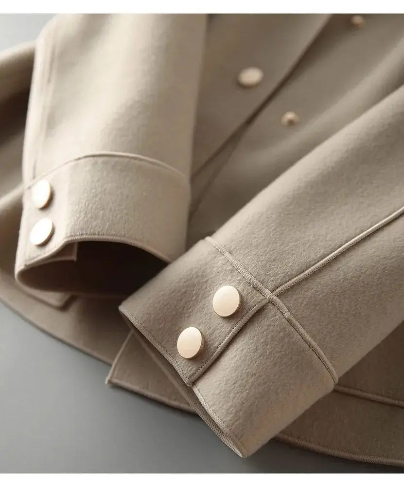 Chique Getailleerde Beige Damesjas met Knopen