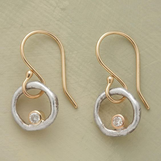 Boucles d'oreilles vintage en or et argent avec zirconias
