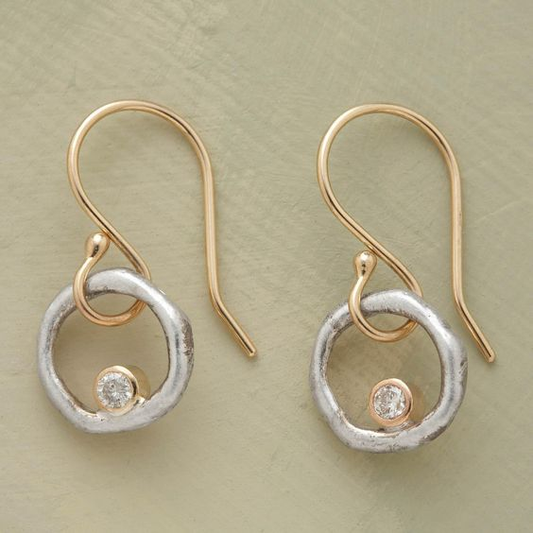 Boucles d'oreilles vintage en or et argent avec zirconias