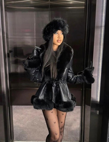 Luxe Warme Dames Winterjas met Bontkraag en Ceintuur